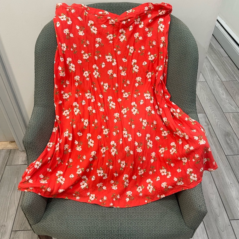 Old Navy Red Floral Skater Skirt with White Blossoms